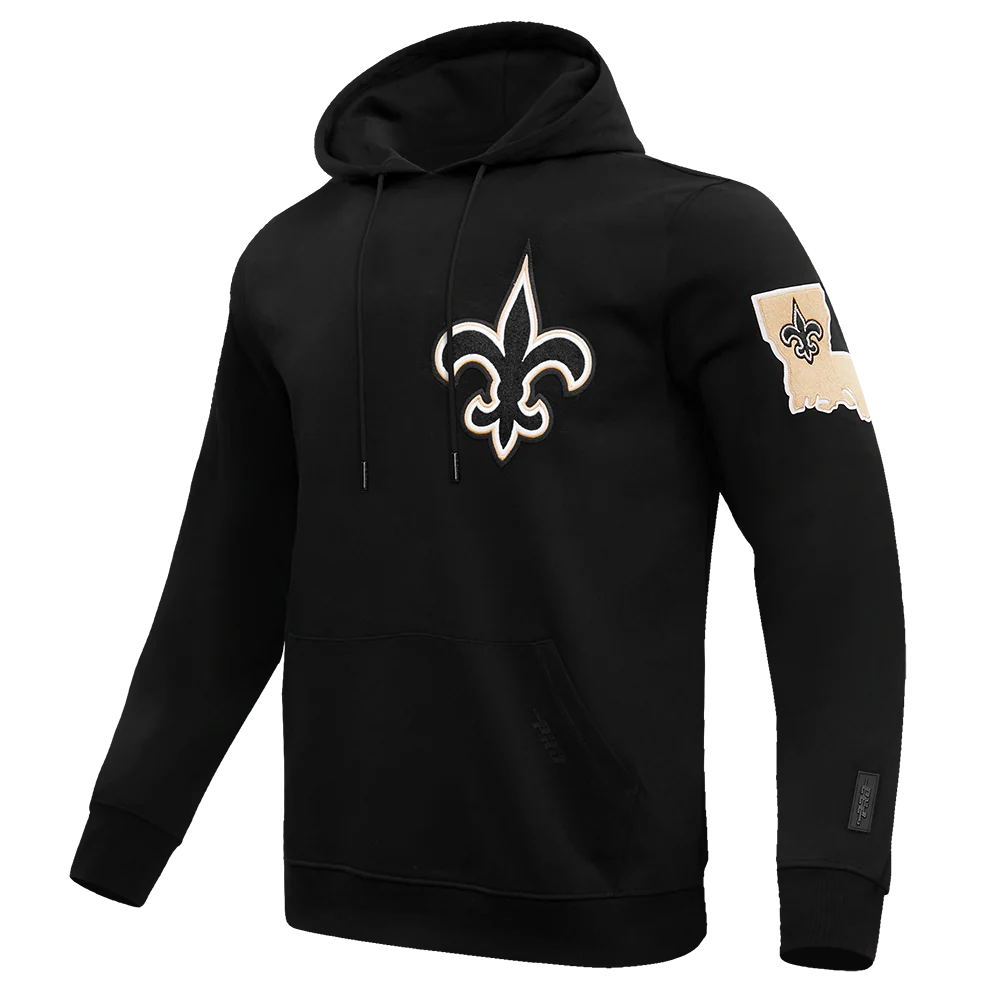 NFL NEW ORLEANS SAINTS CLASSIC CHENILLE MEN'S DOUBLE KNIT PULLOVER HOODIE (BLACK) - Image 2