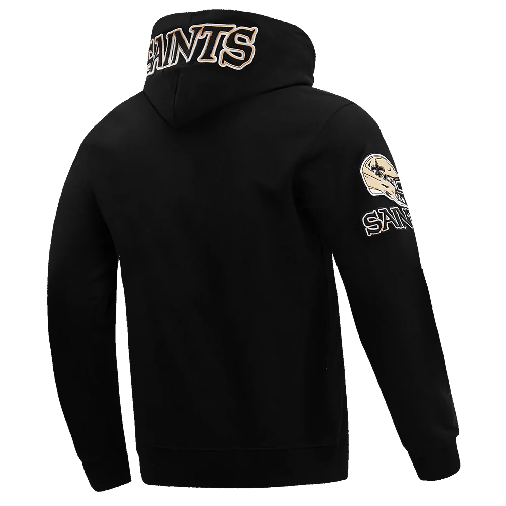 NFL NEW ORLEANS SAINTS CLASSIC CHENILLE MEN'S DOUBLE KNIT PULLOVER HOODIE (BLACK) - Image 3