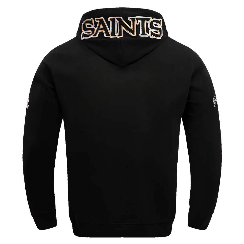 NFL NEW ORLEANS SAINTS CLASSIC CHENILLE MEN'S DOUBLE KNIT PULLOVER HOODIE (BLACK) - Image 4