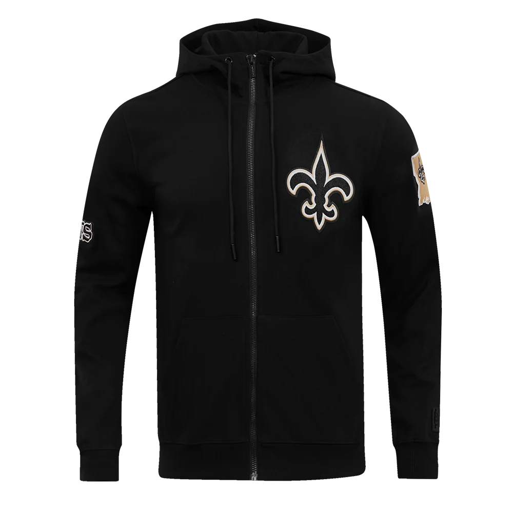 NFL NEW ORLEANS SAINTS CLASSIC CHENILLE MEN'S DK FZ HOODIE (BLACK)