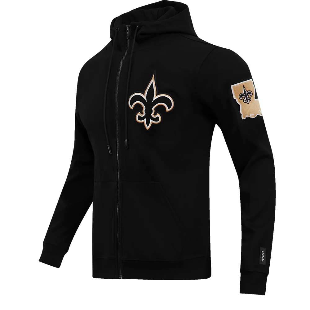 NFL NEW ORLEANS SAINTS CLASSIC CHENILLE MEN'S DK FZ HOODIE (BLACK) - Image 2