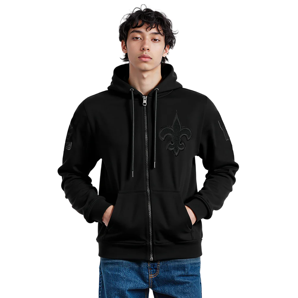 NFL NEW ORLEANS SAINTS TRIPLE BLACK MEN'S DK FZ HOODIE (TRIPLE BLACK)