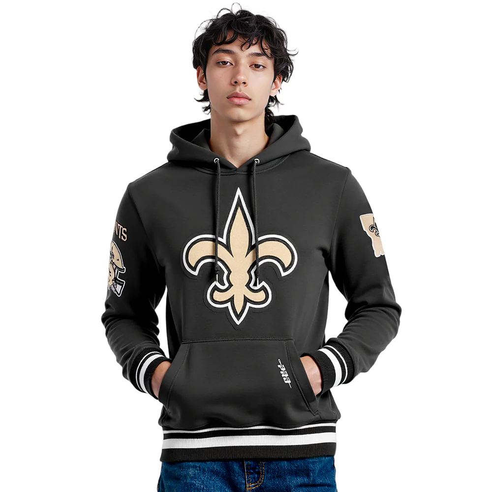 NFL NEW ORLEANS SAINTS MASHUP MEN'S RIB PO HOODIE (BLACK) - Image 10