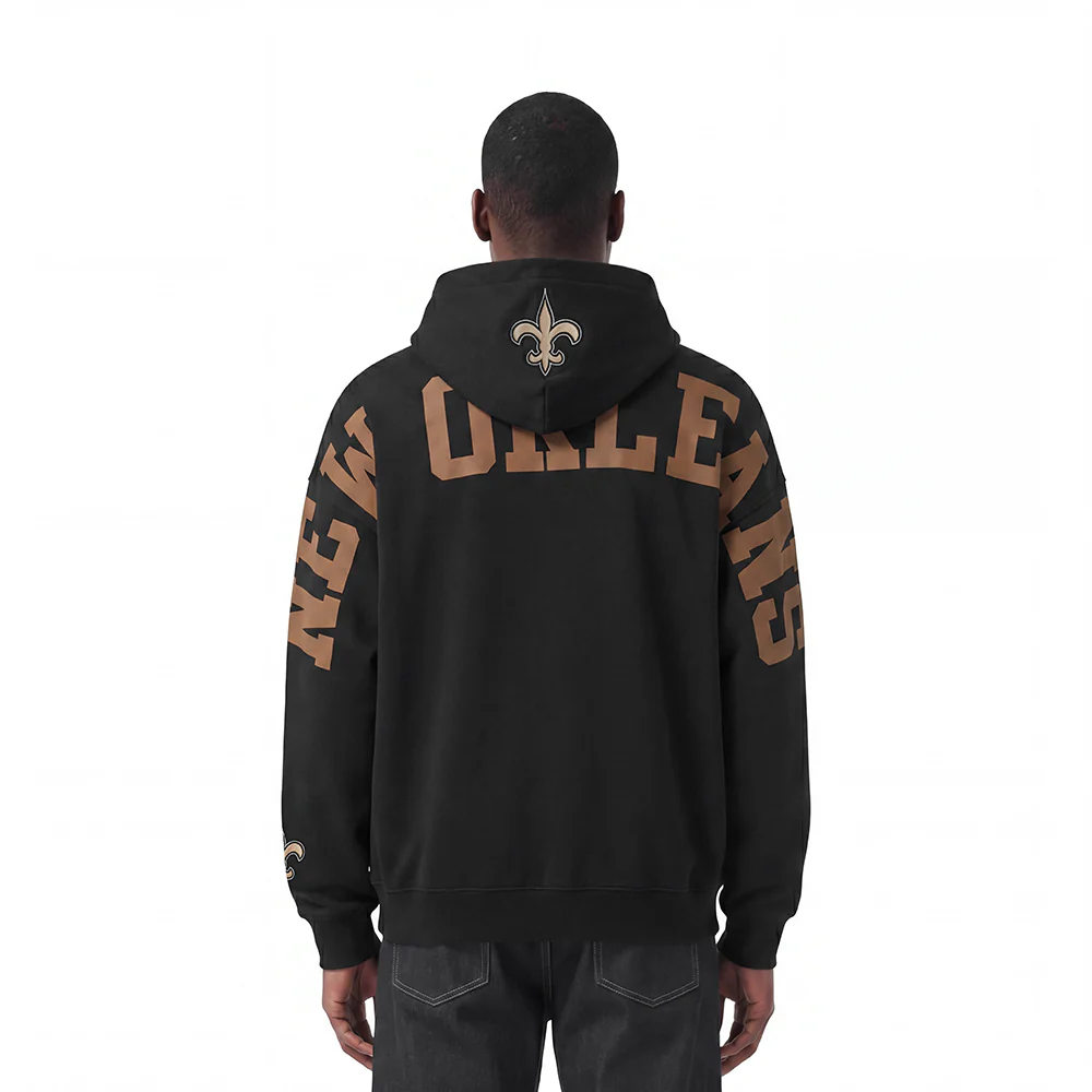 NFL NEW ORLEANS SAINTS WINGSPAN MEN'S DROP SHOULDER FLC PO HOODIE (BLACK)