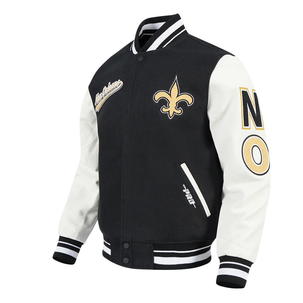 NFL NEW ORLEANS SAINTS SCRIPT TAIL MEN'S RIB WOOL VARSITY (BLACK/WHITE) - Image 2