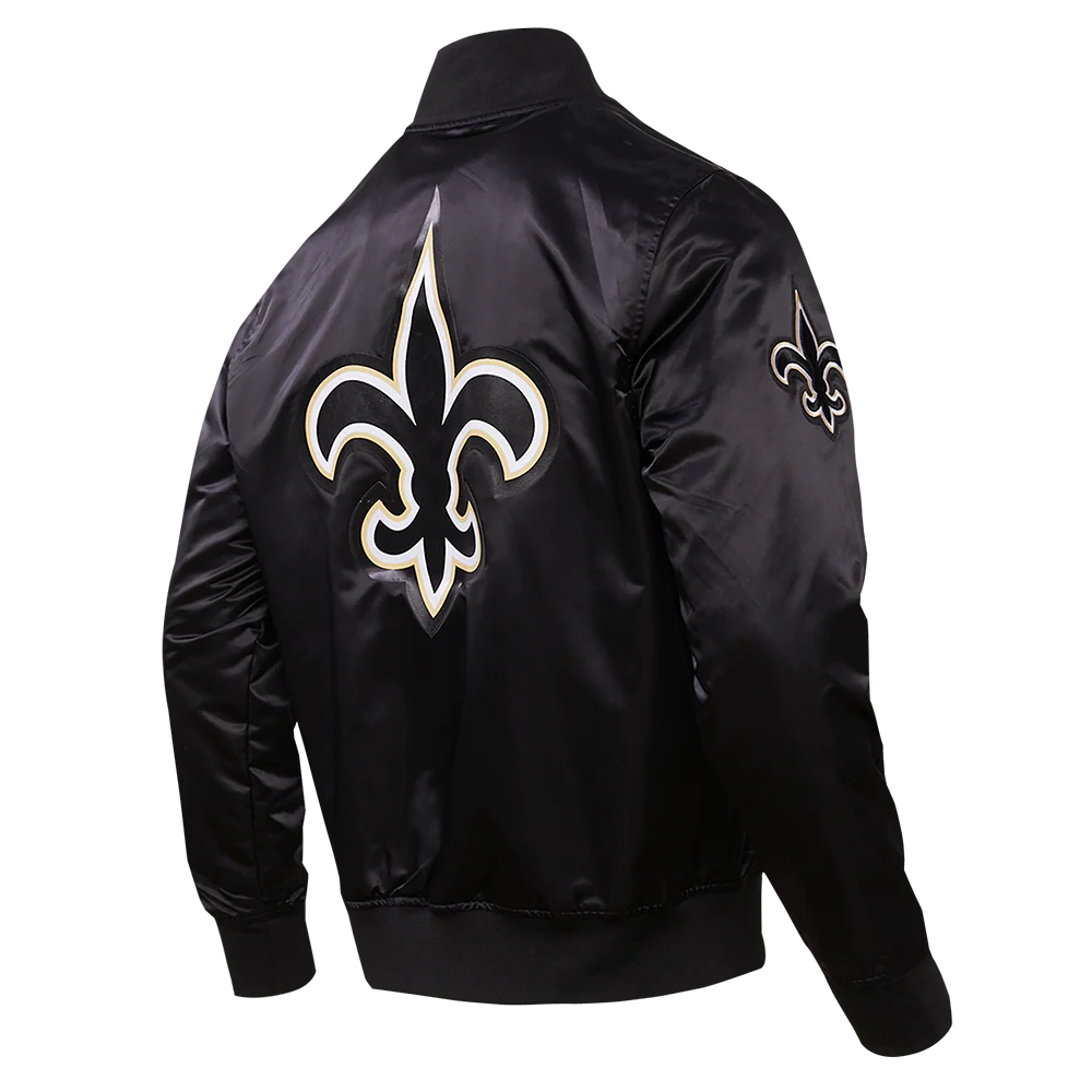 NFL NEW ORLEANS SAINTS BIG LOGO MEN'S SATIN JACKET (BLACK) - Image 11