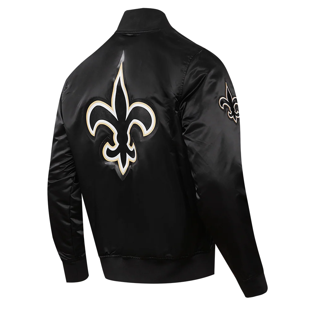 NFL NEW ORLEANS SAINTS BIG LOGO MEN'S SATIN JACKET (BLACK) - Image 3