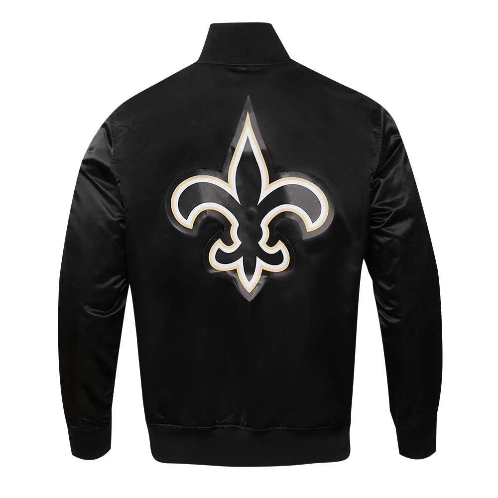 NFL NEW ORLEANS SAINTS BIG LOGO MEN'S SATIN JACKET (BLACK) - Image 4