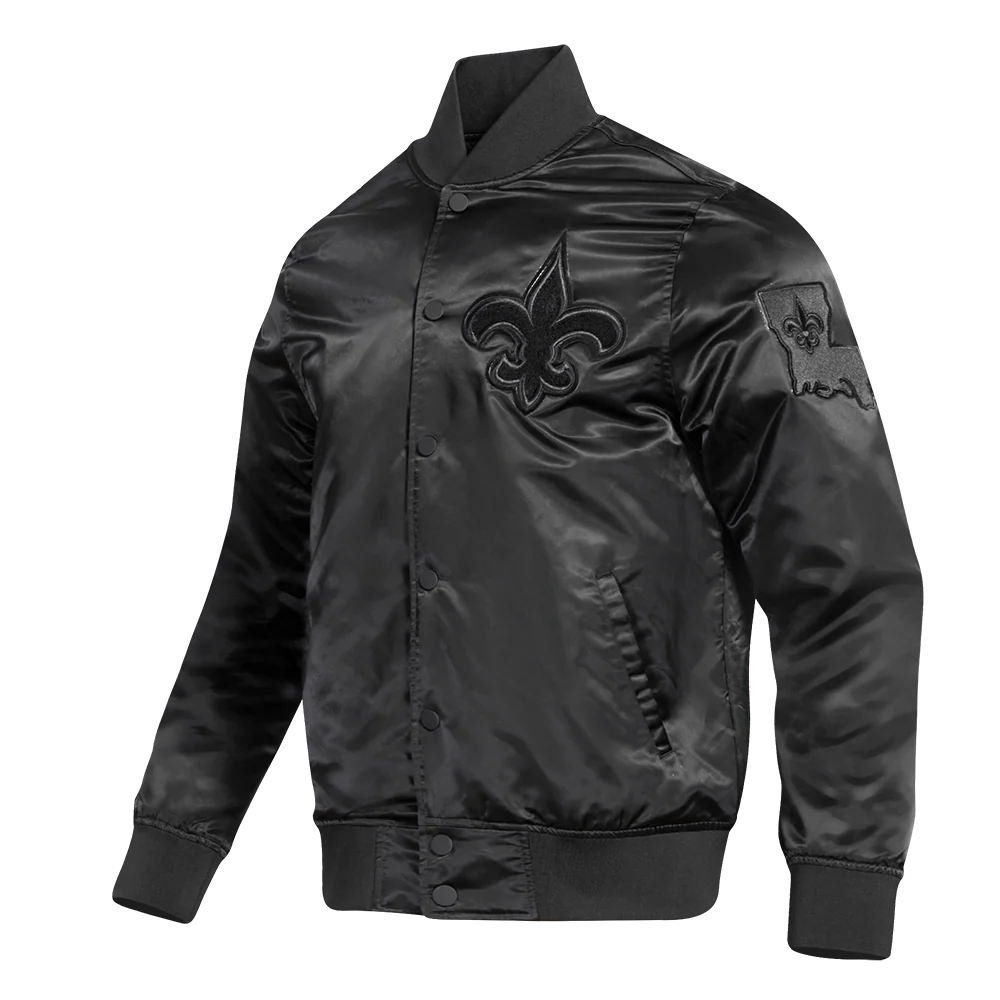 NFL NEW ORLEANS SAINTS TRIPLE BLACK SATIN JACKET (TRIPLE BLACK) - Image 2