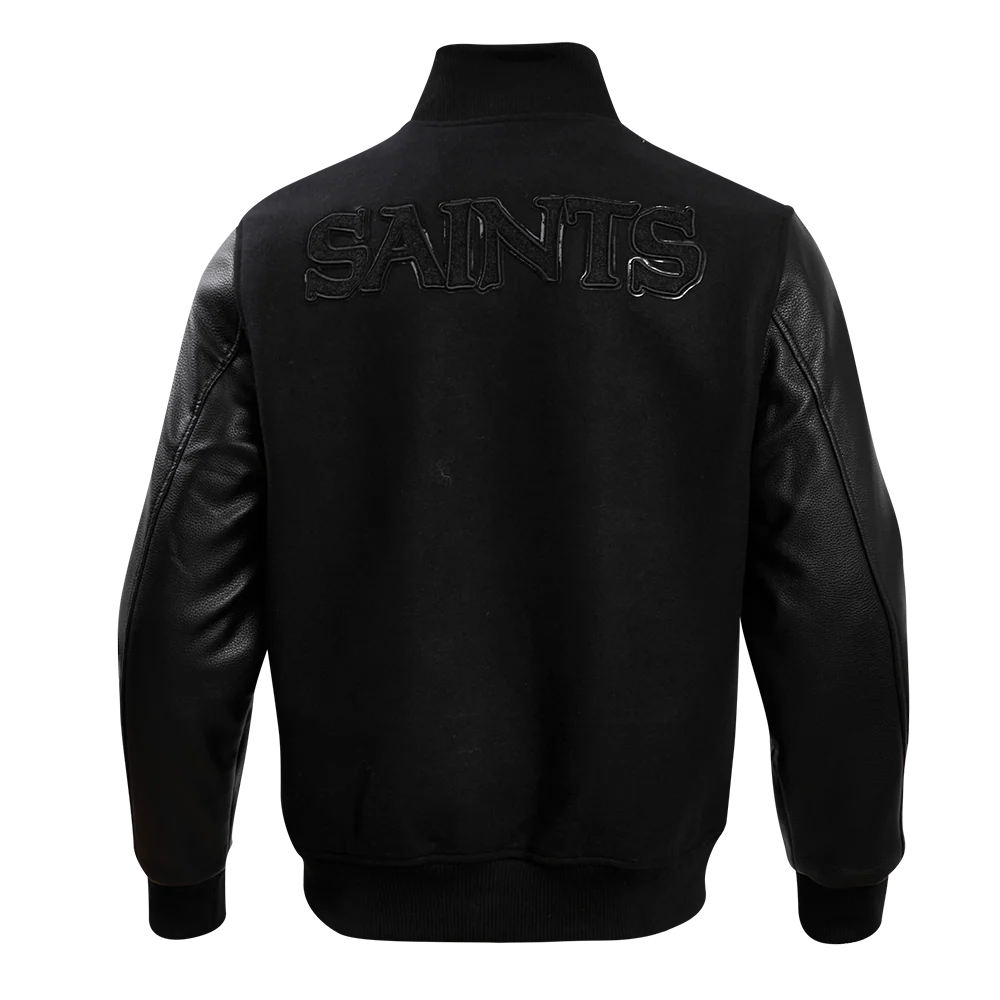 NFL NEW ORLEANS SAINTS TRIPLE BLACK MEN'S WOOL VARSITY JACKET (TRIPLE BLACK MEN'S) - Image 4