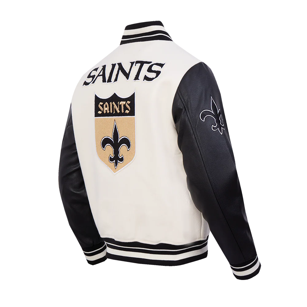 NFL NEW ORLEANS SAINTS RETRO CLASSIC MEN'S RIB WOOL VARSTIY JACKET (EGGSHELL/ BLACK) - Image 4