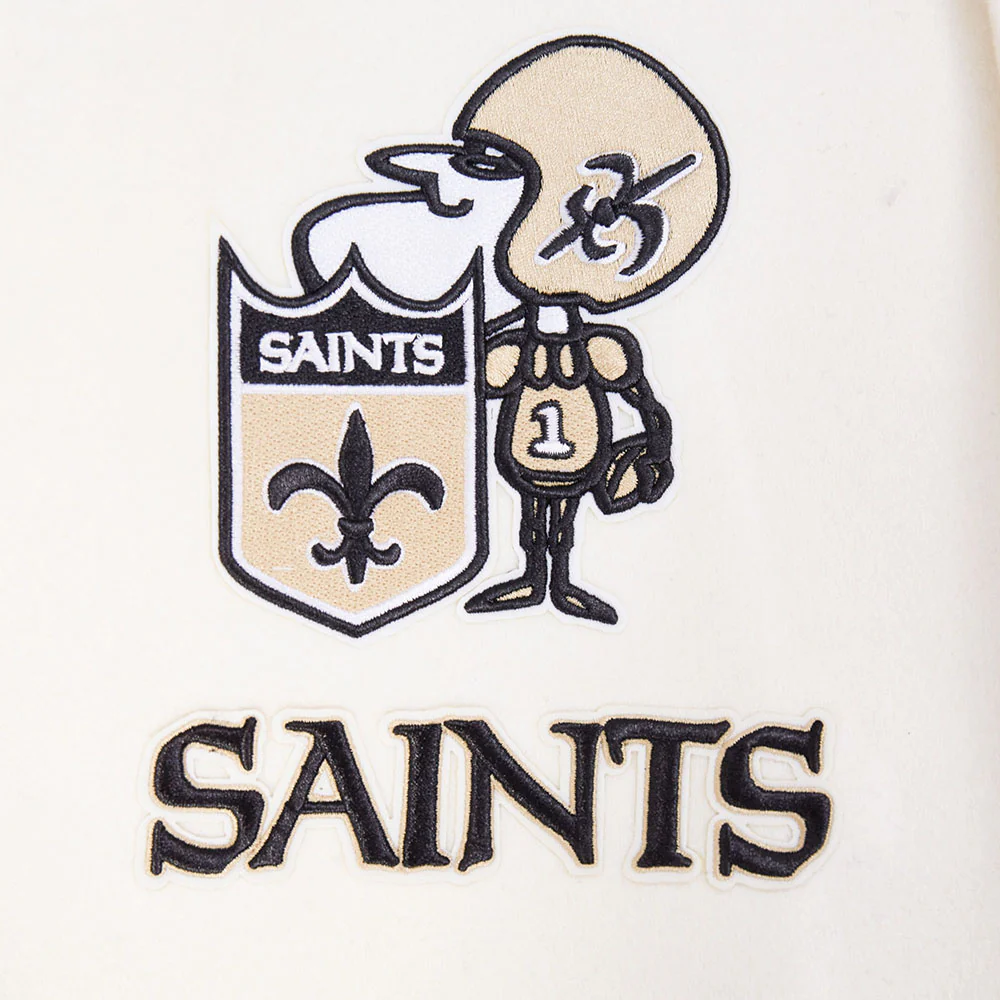 NFL NEW ORLEANS SAINTS RETRO CLASSIC MEN'S RIB WOOL VARSTIY JACKET (EGGSHELL/ BLACK) - Image 7