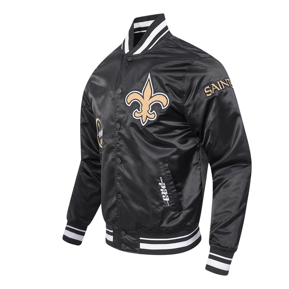 NFL NEW ORLEANS SAINTS OLD ENGLISH MEN'S RIB SATIN JACKET (BLACK) - Image 2