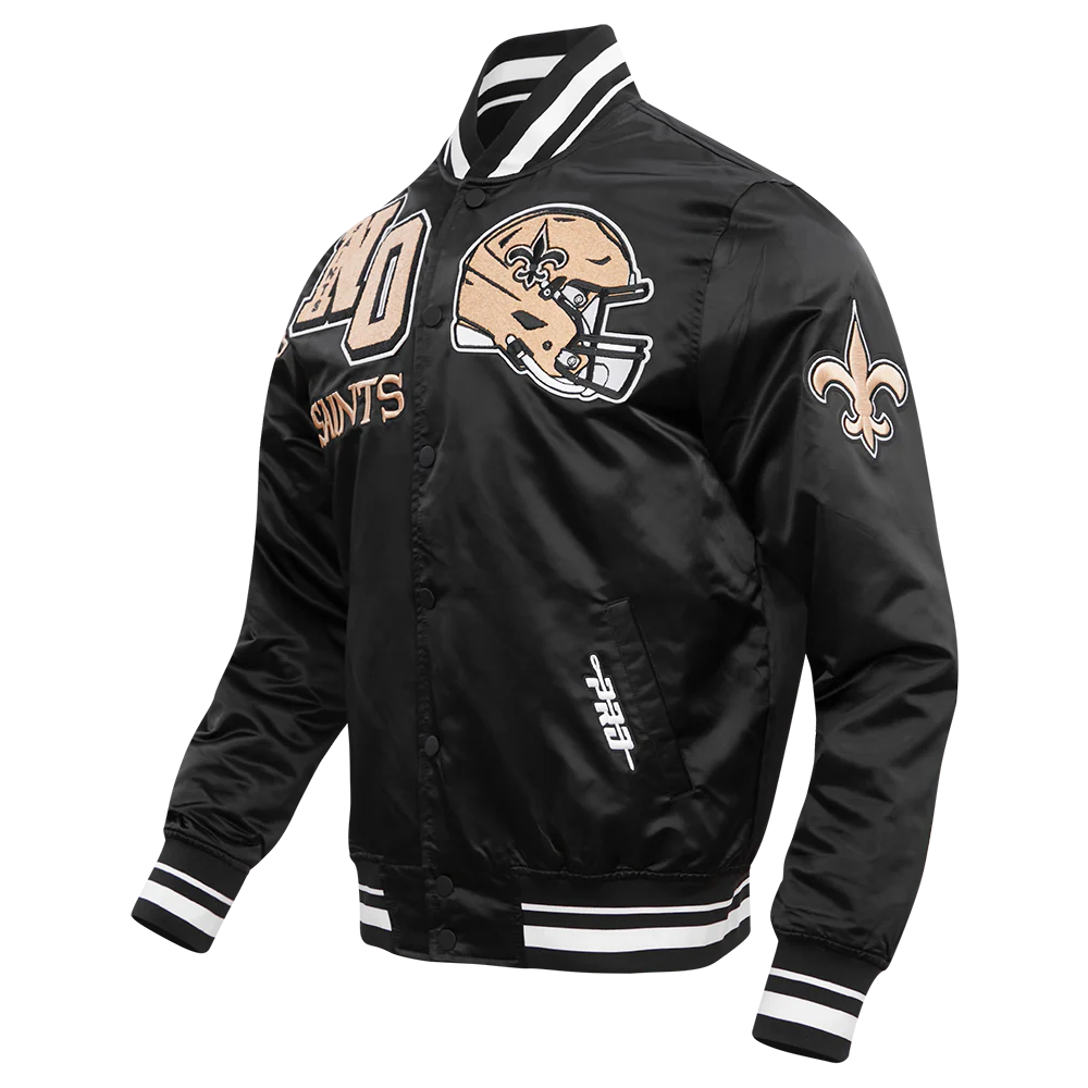 NFL NEW ORLEANS SAINTS MASHUP MEN'S RIB SATIN JACKET (BLACK) - Image 2