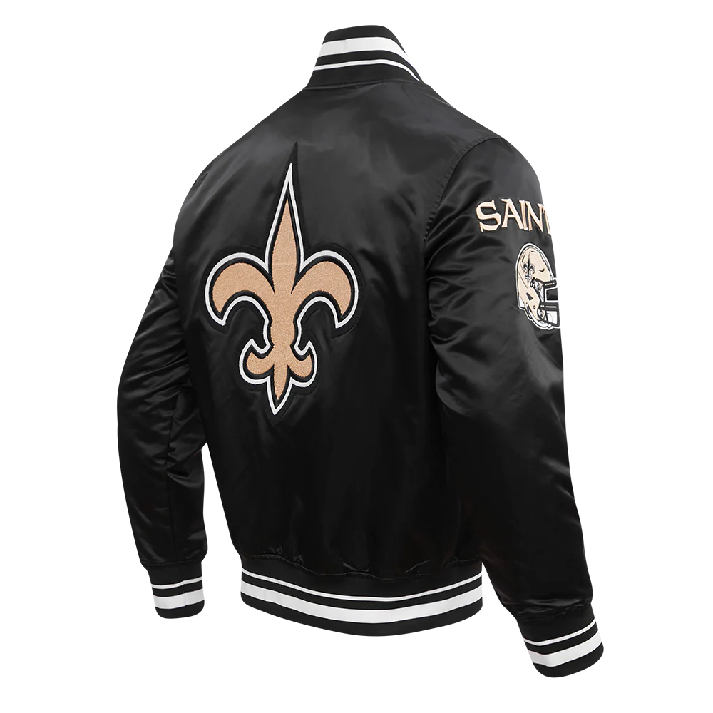 NFL NEW ORLEANS SAINTS MASHUP MEN'S RIB SATIN JACKET (BLACK) - Image 3