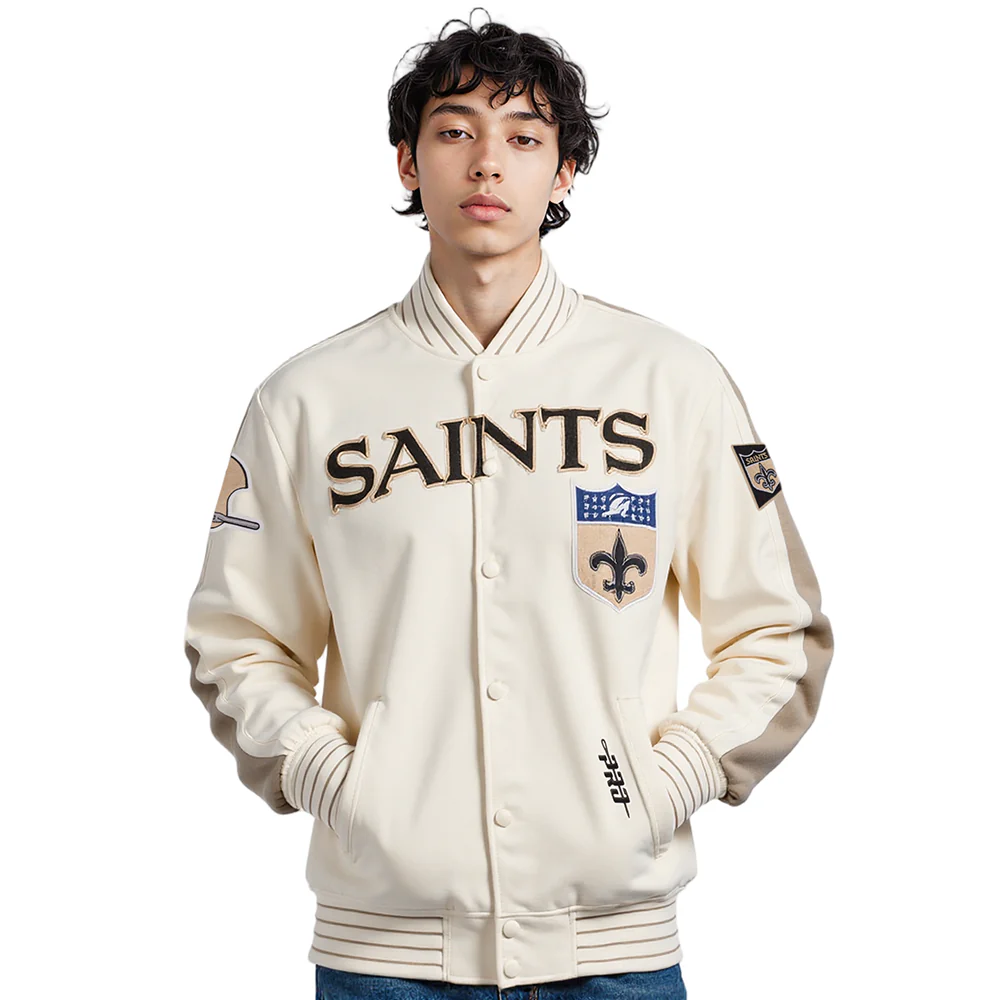 NFL NEW ORLEANS SAINTS PRO GAME DAY MEN'S RETRO JACKET (EGGSHELL/TAUPE/EGGSHELL) - Image 10