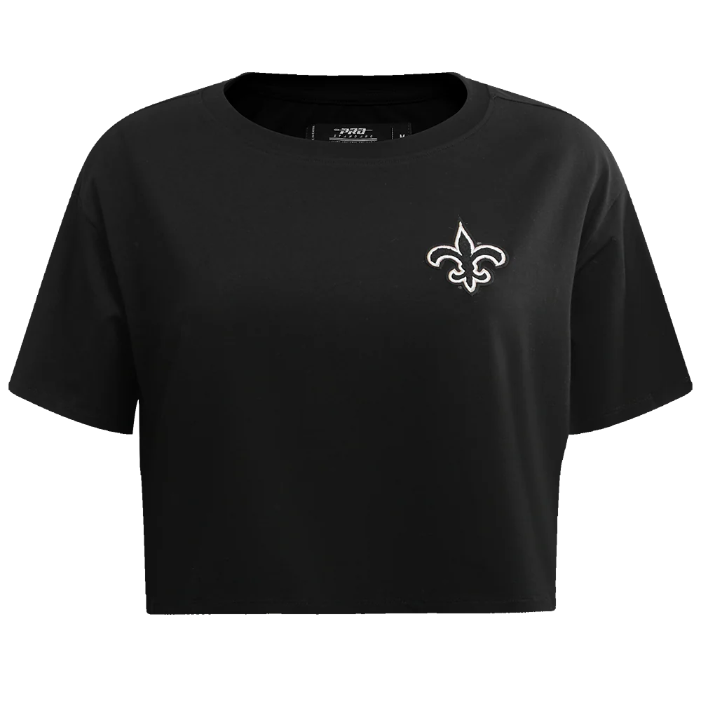 NFL NEW ORLEANS SAINTS CLASSIC WOMEN'S SINGLE JERSEY BOXY TEE (BLACK)