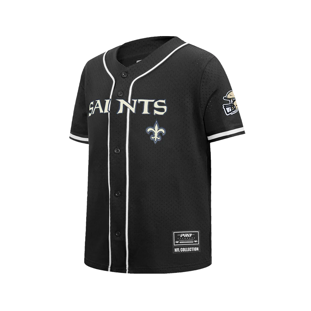 NFL NEW ORLEANS SAINTS CLASSIC BIG BOY'S MESH BUTTON DOWN SHIRT (BLACK) - Image 3