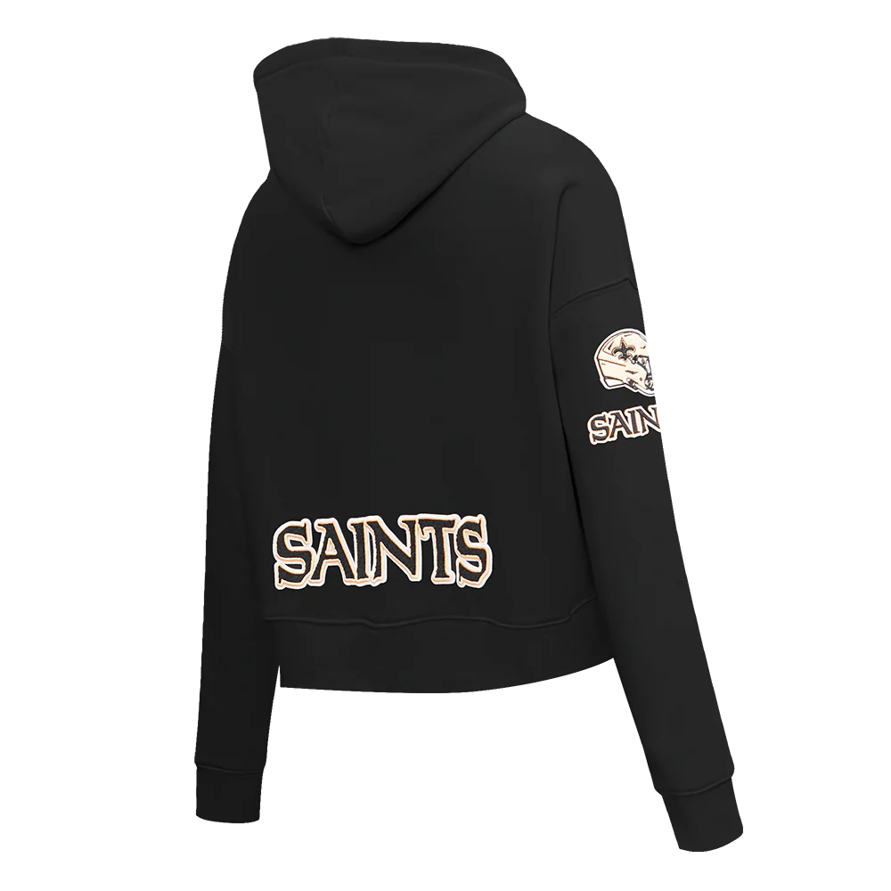 NFL NEW ORLEANS SAINTS CLASSIC WOMEN'S FLEECE CROPPED PULLOVER HOODIE (BLACK) - Image 3