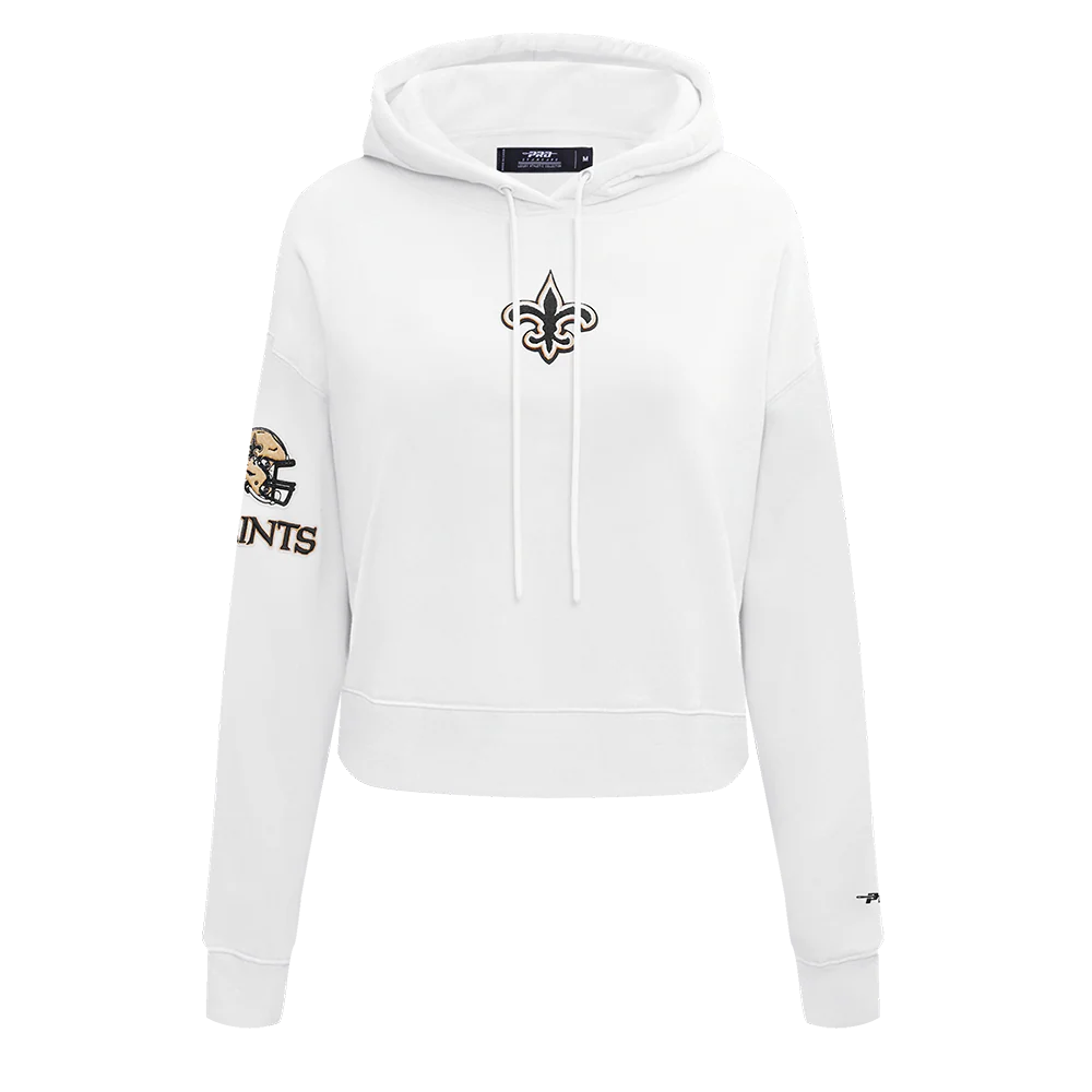 NFL NEW ORLEANS SAINTS CLASSIC FLEECE CROPPED PULLOVER HOODIE (WHITE)