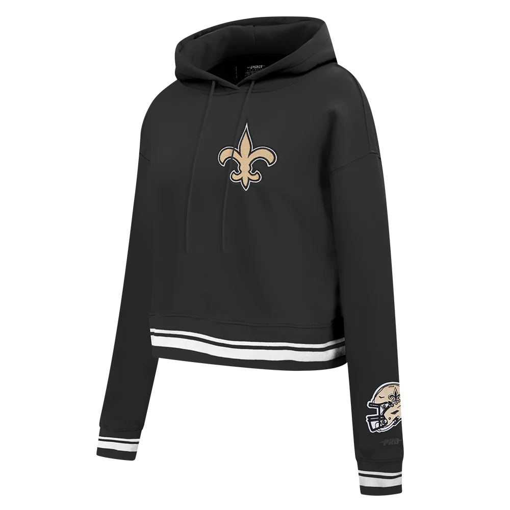 NFL NEW ORLEANS SAINTS MASHUP WOMEN'S RIB CROPPED PO HOODIE (BLACK) - Image 10