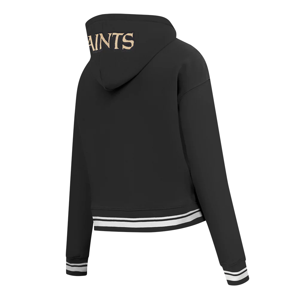 NFL NEW ORLEANS SAINTS MASHUP WOMEN'S RIB CROPPED PO HOODIE (BLACK) - Image 11