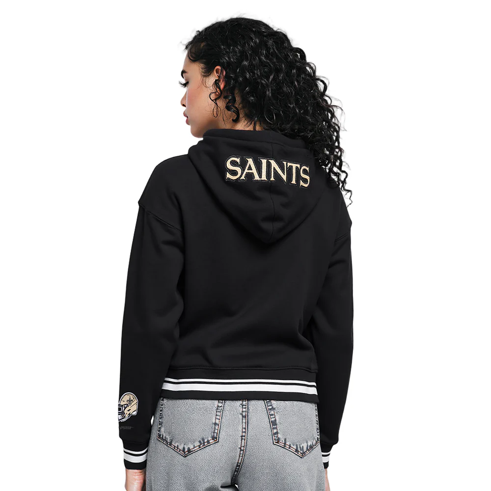 NFL NEW ORLEANS SAINTS MASHUP WOMEN'S RIB CROPPED PO HOODIE (BLACK) - Image 9
