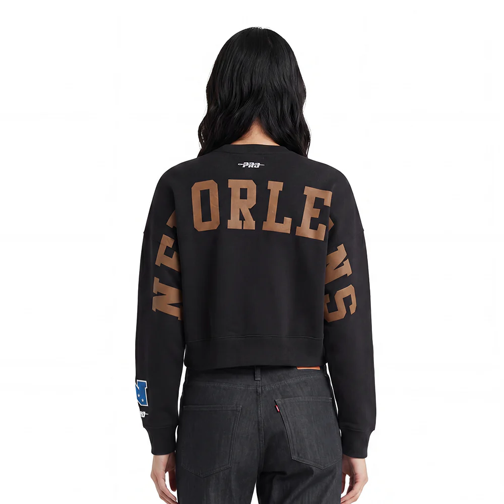NFL NEW ORLEANS SAINTS WINGSPAN WOMEN'S FLC CREWNECK (BLACK)