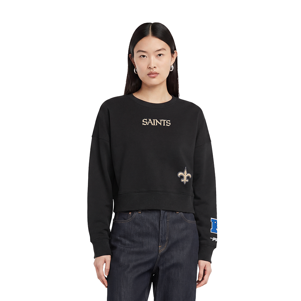 NFL NEW ORLEANS SAINTS WINGSPAN WOMEN'S FLC CREWNECK (BLACK) - Image 2