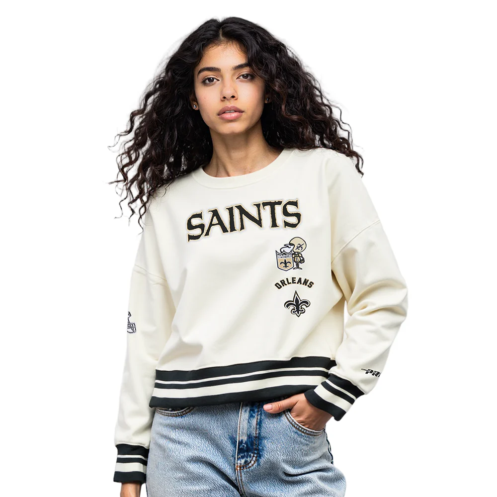 NFL NEW ORLEANS SAINTS RETRO CLASSIC WOMEN'S CREWNECK (EGGSHELL/BLACK) - Image 7