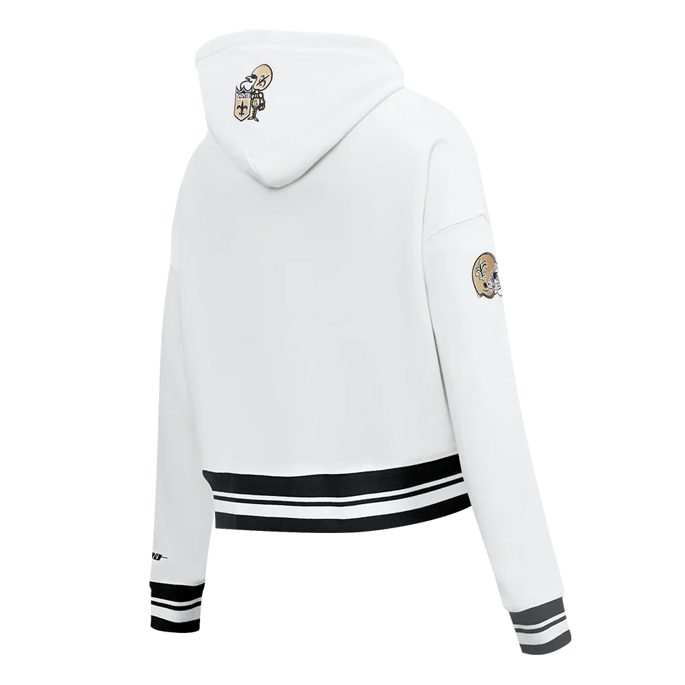 NFL NEW ORLEANS SAINTS RETRO CLASSIC WOMEN'S CROPPED PULLOVER HOODIE (WHITE/BLACK) - Image 4
