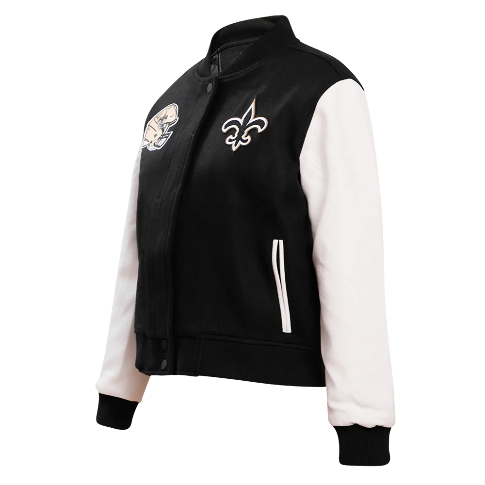 NFL NEW ORLEANS SAINTS CLASSIC WOMEN'S WOOL VARSITY JACKET (BLACK) - Image 2