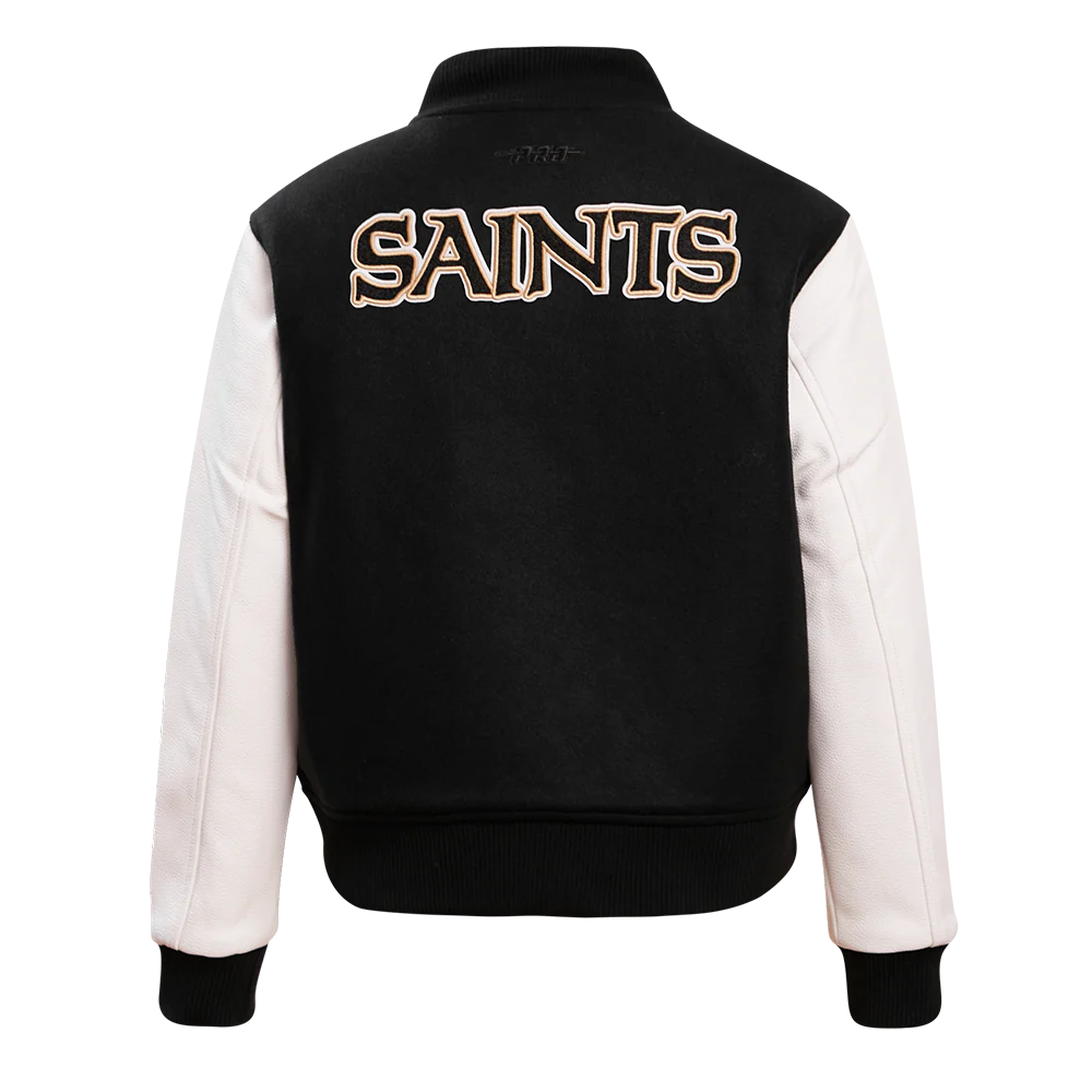 NFL NEW ORLEANS SAINTS CLASSIC WOMEN'S WOOL VARSITY JACKET (BLACK) - Image 3