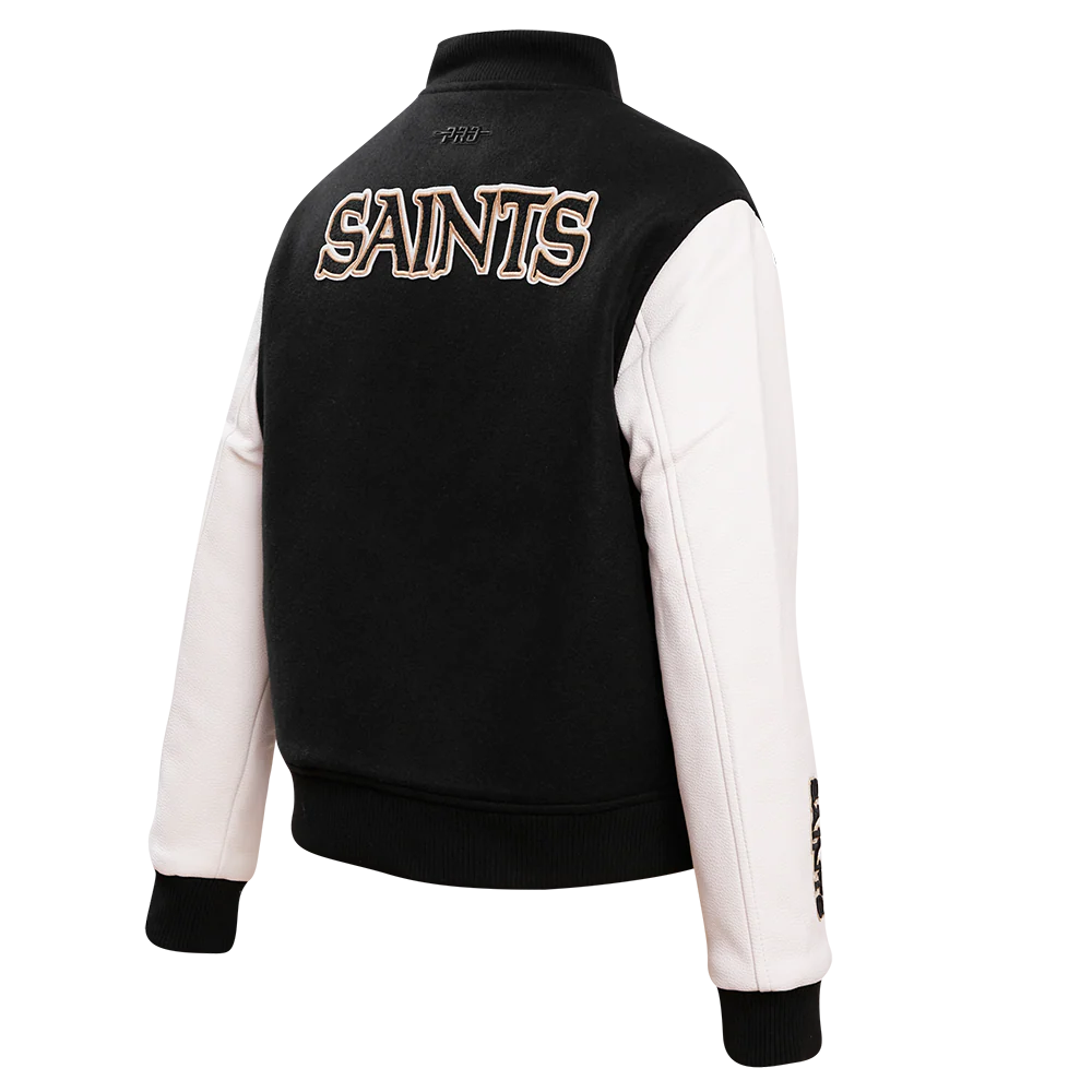 NFL NEW ORLEANS SAINTS CLASSIC WOMEN'S WOOL VARSITY JACKET (BLACK) - Image 4