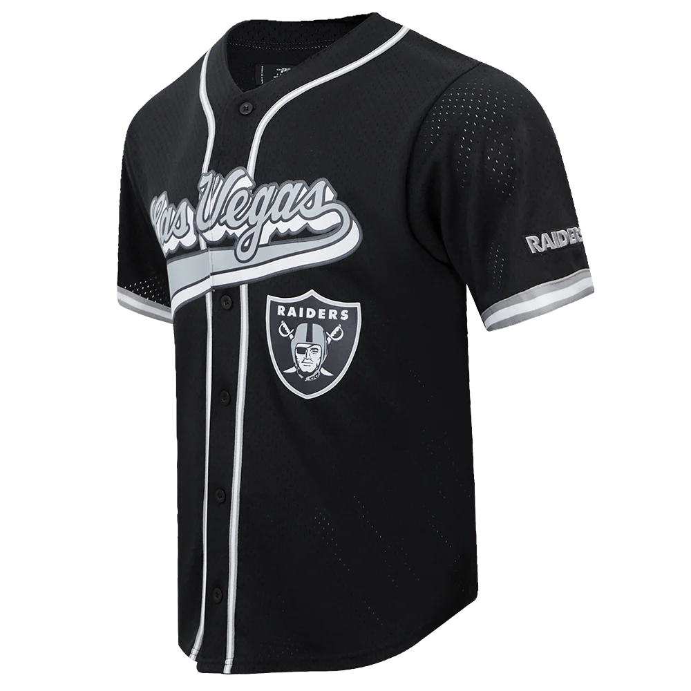 NFL LAS VEGAS RAIDERS SCRIPT TAIL MEN'S MESH BUTTON DOWN SHIRT (BLACK/GRAY) - Image 2