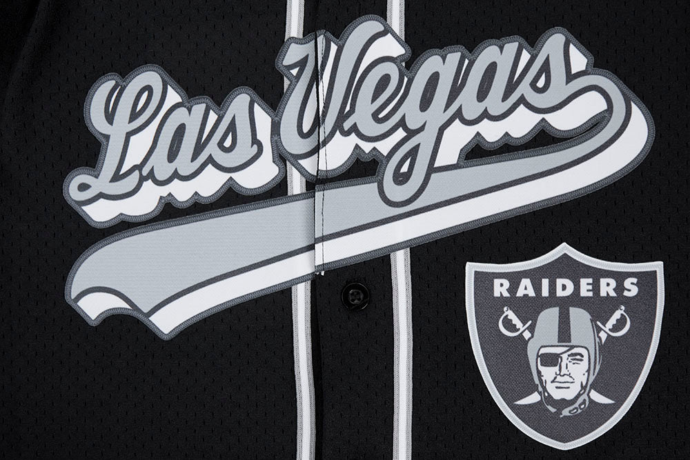 NFL LAS VEGAS RAIDERS SCRIPT TAIL MEN'S MESH BUTTON DOWN SHIRT (BLACK/GRAY) - Image 8