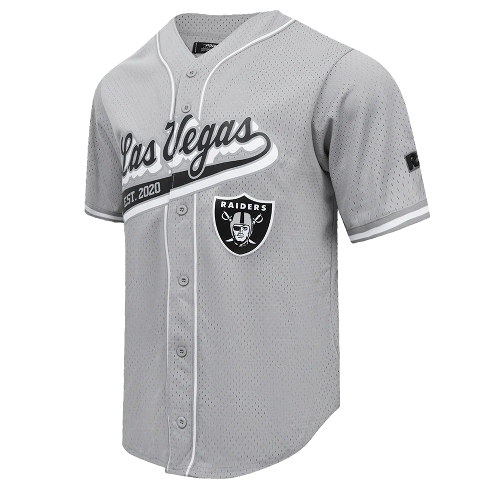 NFL LAS VEGAS RAIDERS SCRIPT TAIL MEN'S MESH BUTTON DOWN SHIRT (GRAY) - Image 2