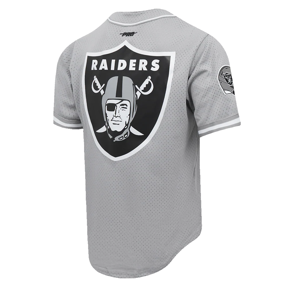 NFL LAS VEGAS RAIDERS SCRIPT TAIL MEN'S MESH BUTTON DOWN SHIRT (GRAY) - Image 3