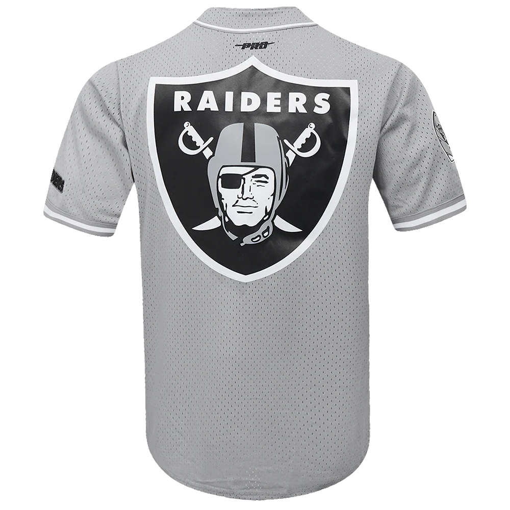 NFL LAS VEGAS RAIDERS SCRIPT TAIL MEN'S MESH BUTTON DOWN SHIRT (GRAY) - Image 4