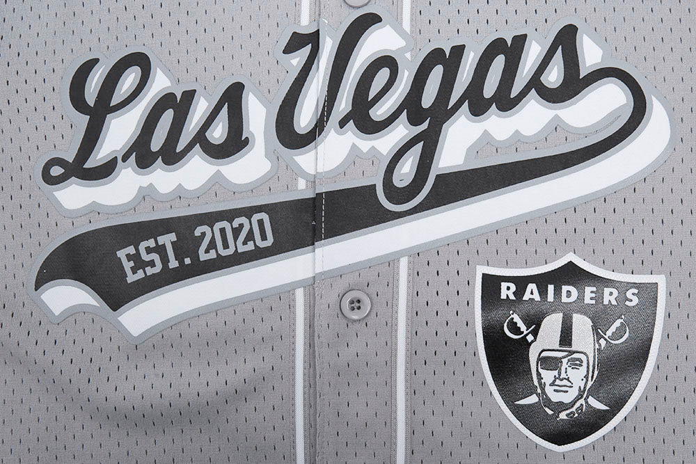 NFL LAS VEGAS RAIDERS SCRIPT TAIL MEN'S MESH BUTTON DOWN SHIRT (GRAY) - Image 5