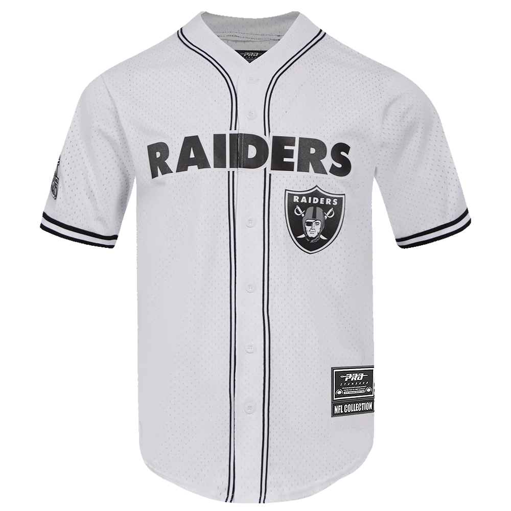 NFL LAS VEGAS RAIDERS LOGO CLASSIC MESH MEN'S BUTTON DOWN SHIRT (WHITE / BLACK / WHTE)
