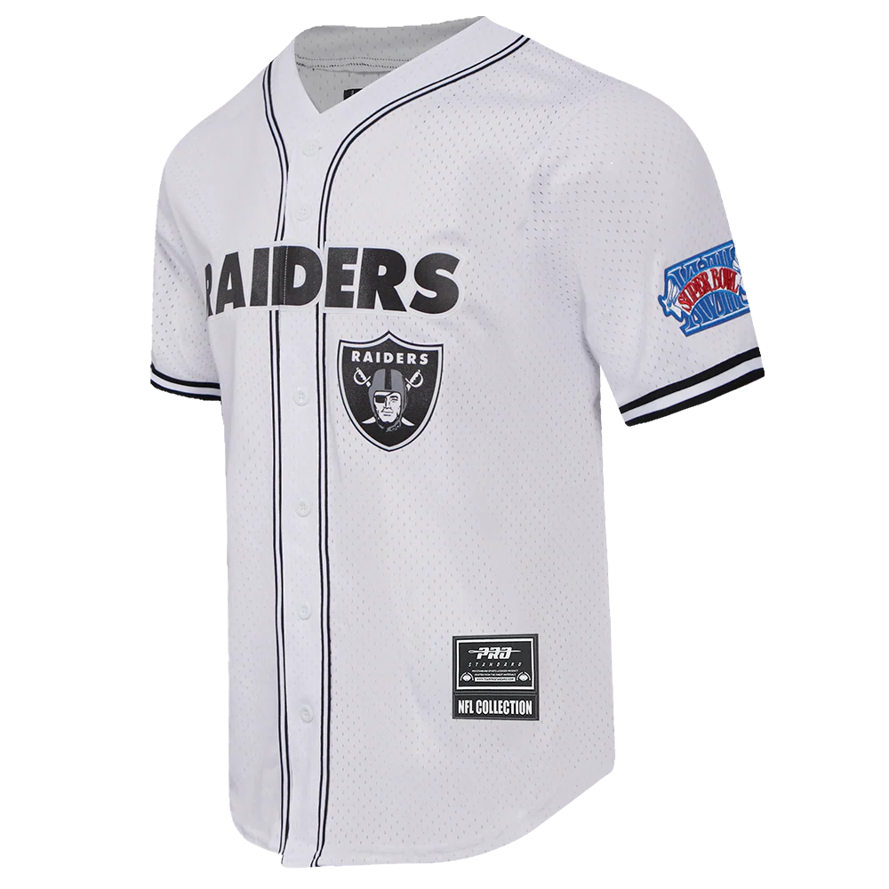 NFL LAS VEGAS RAIDERS LOGO CLASSIC MESH MEN'S BUTTON DOWN SHIRT (WHITE / BLACK / WHTE) - Image 2