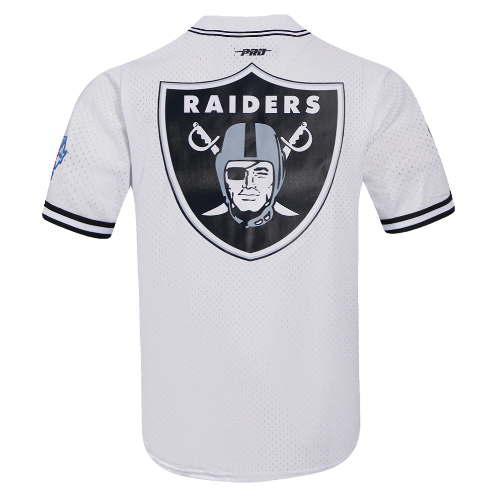 NFL LAS VEGAS RAIDERS LOGO CLASSIC MESH MEN'S BUTTON DOWN SHIRT (WHITE / BLACK / WHTE) - Image 3