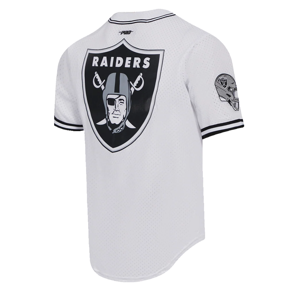 NFL LAS VEGAS RAIDERS LOGO CLASSIC MESH MEN'S BUTTON DOWN SHIRT (WHITE / BLACK / WHTE) - Image 4