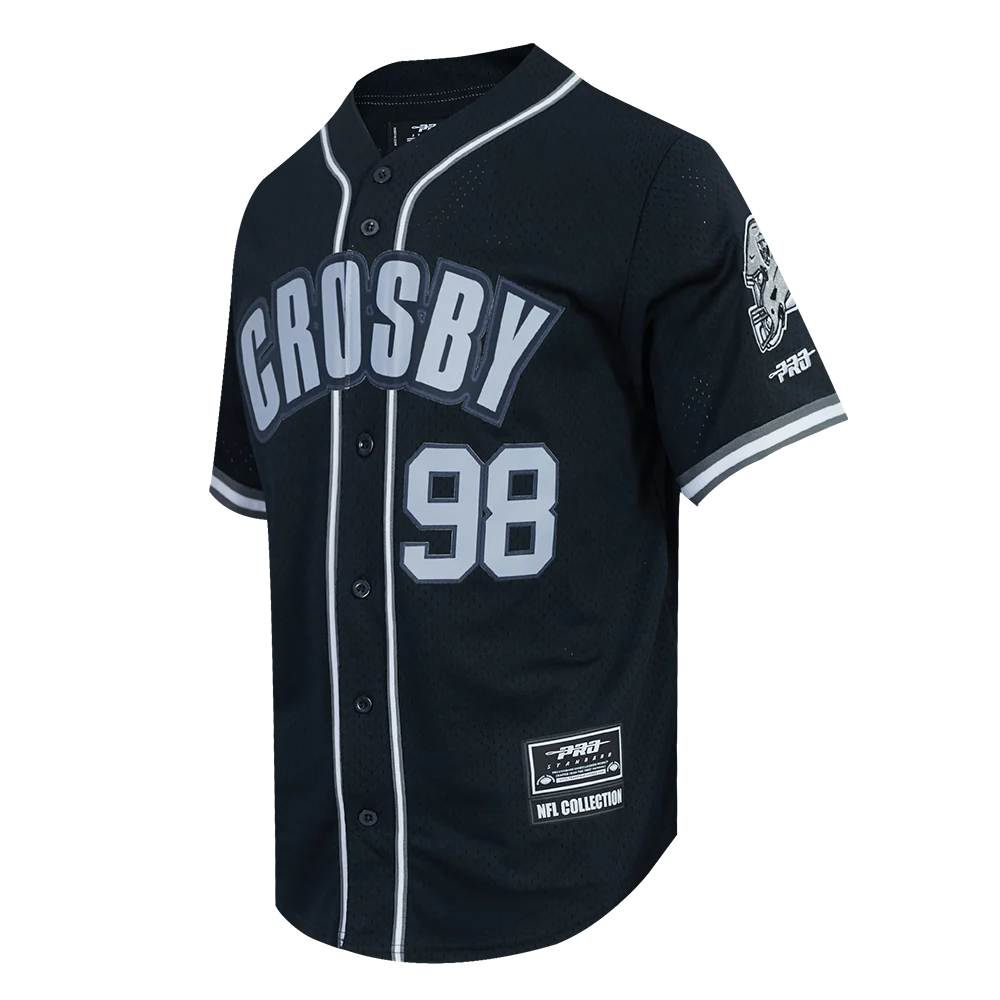 NFL LAS VEGAS RAIDERS MAXX CROSBY #98 CLASSIC MESH PNN MEN'S MESH BUTTON DOWN SHIRT (BLACK/GRAY) - Image 3
