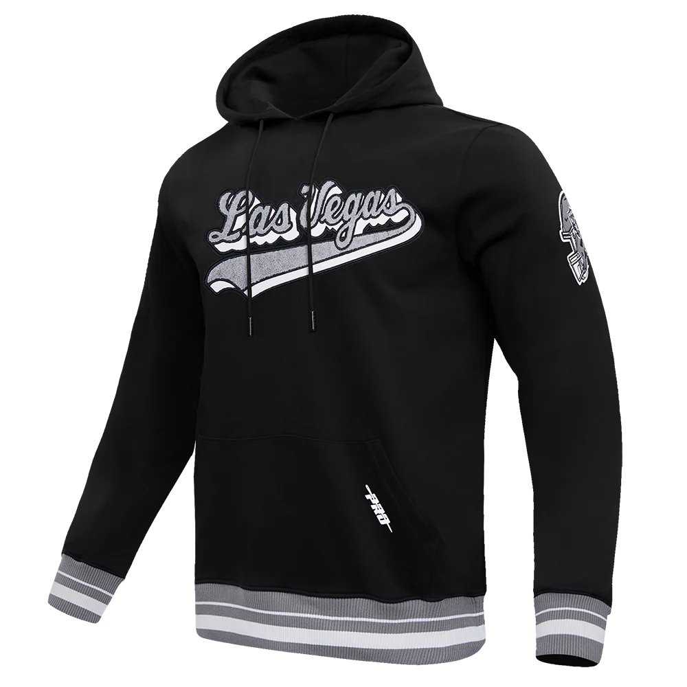 NFL LAS VEGAS RAIDERS SCRIPT TAIL MEN'S RIB FLEECE PULLOVER HOODIE (BLACK/GRAY) - Image 2