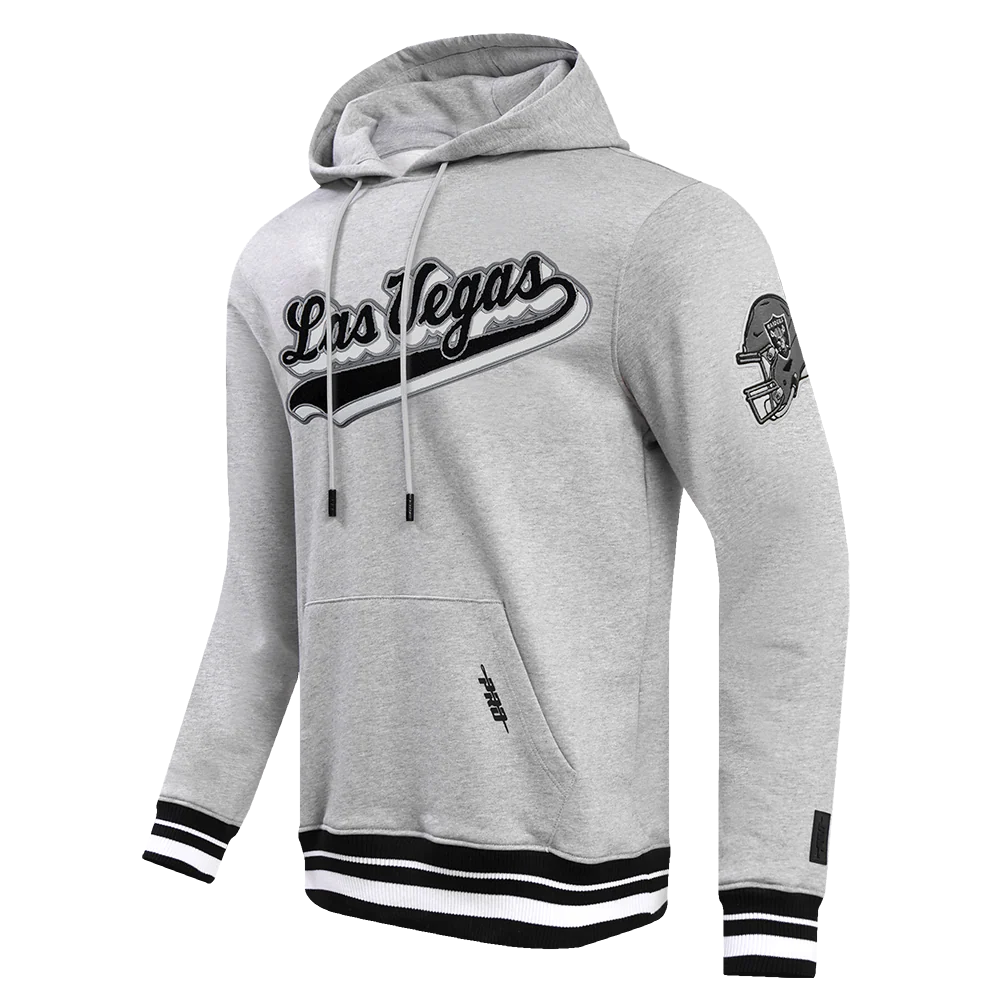 NFL LAS VEGAS RAIDERS SCRIPT TAIL MEN'S RIB FLEECE PULLOVER HOODIE (HEATHER GRAY/BLACK) - Image 2