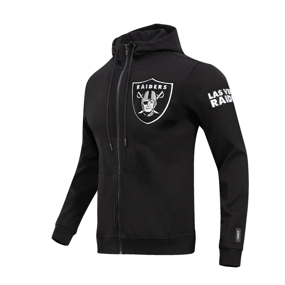 NFL LAS VEGAS RAIDERS CLASSIC CHENILLE DOUBLE KNIT FULL ZIP HOODIE (BLACK) - Image 2