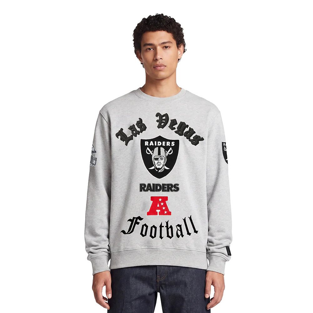 NFL LAS VEGAS RAIDERS OLD ENGLISH MEN'S CREWNECK (HEATHER GREY)