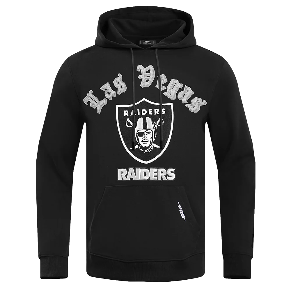 NFL LAS VEGAS RAIDERS OLD ENGLISH MEN'S PULLOVER HOODIE (BLACK)